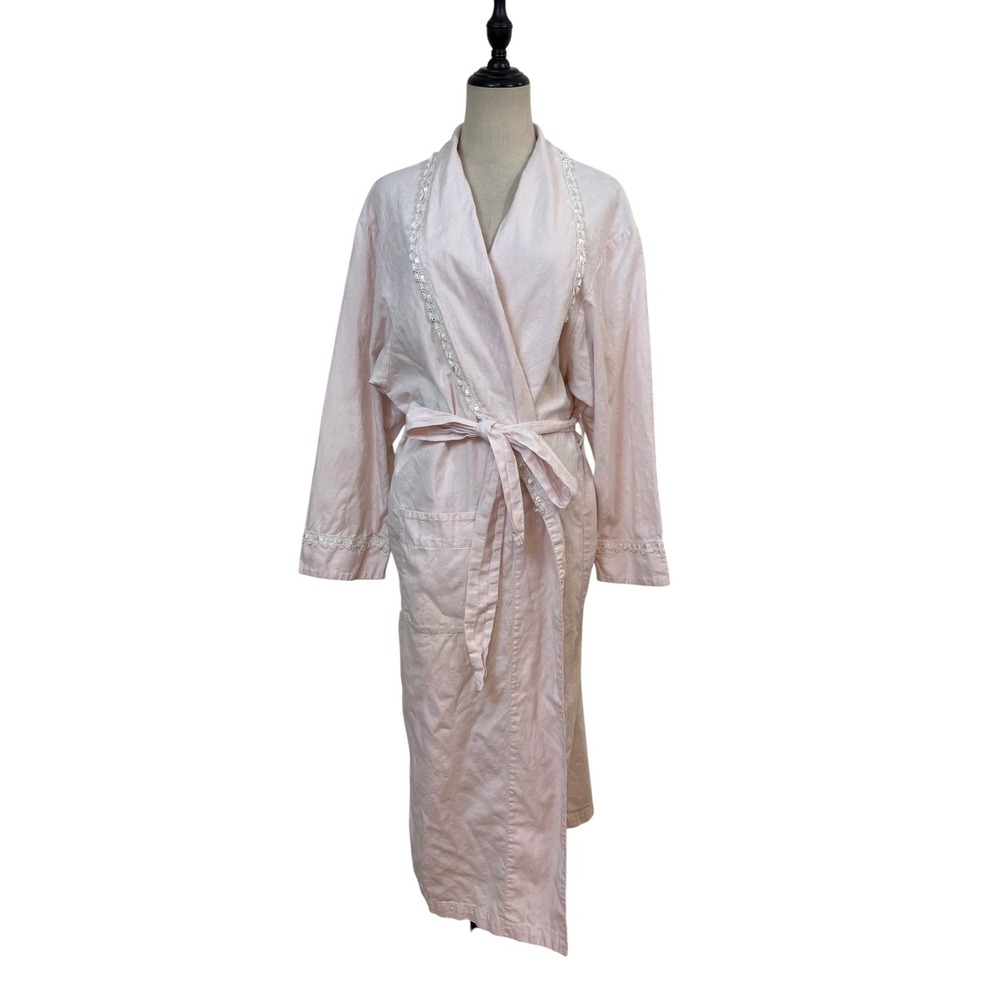 Vtg Victoria's Secret Gold Label Cotton‎ Robe Pink Lace Trim Cottage coquette
